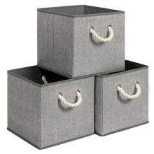 Boîtes de rangement en tissu - HELLOSHOP26 - Bacs cubes - Lot de 3 - 30 x 30 x 30 cm - Poignées en coton