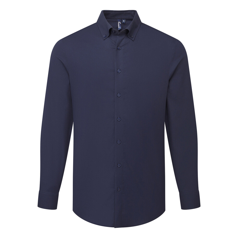 Premier (S, Navy) Mens Supreme Oxford Long-Sleeved Formal Shirt