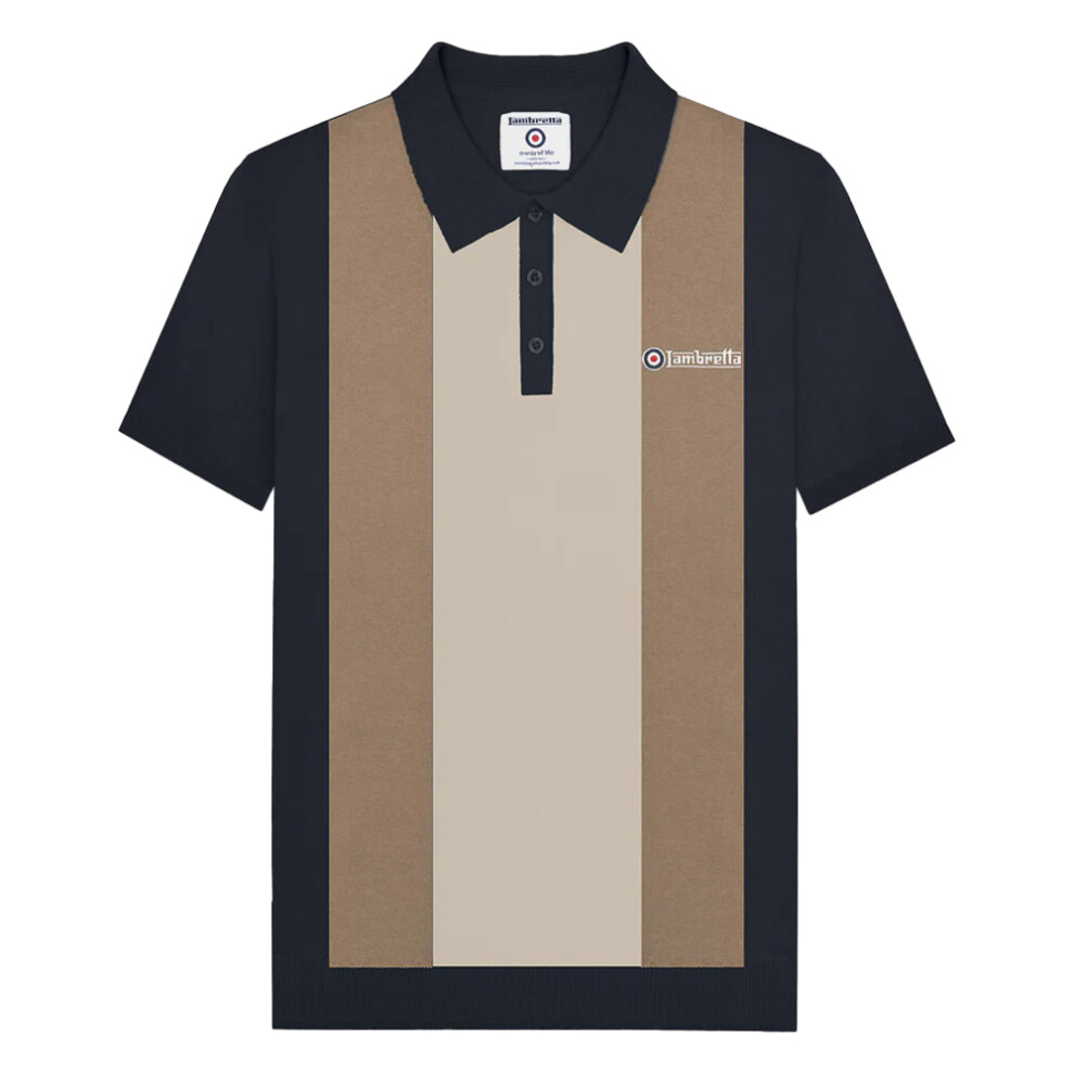 Lambretta (4Xl, Navy/Cashew/Silver) Mens Vertical Stripe Knitted Polo Shirt