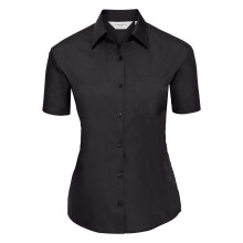 (4XL, Black) Russell Collection Ladies/Womens Short Sleeve Poly-Cotton Easy Care Poplin Shirt
