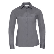 (4XL, Silver) Russell Collection Ladies/Womens Long Sleeve Easy Care Oxford Shirt