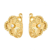 Jewelco London Gold-plated Sterling Silver White Round Cubic Zirconia Lucky Charm Clover Solitaire Drop Earrings - AER188-GP