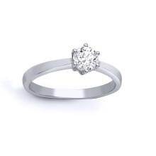 (W) Jewelco London Ladies Solid 18ct White Gold 6 Claw Set Round 1ct D / VS Lab Grown Diamond Solitaire Engagement Ring 8mm - LAB18R311-100