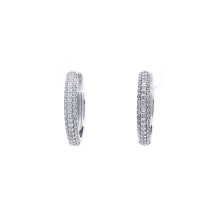 Jewelco London 925 Sterling Silver Iced Pave CZ Huggie Hoop Earrings 18.5mm - AER181B