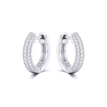 Jewelco London 925 Sterling Silver Iced Pave CZ Huggie Hoop Earrings 14.5mm - AER181A