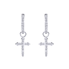 Jewelco London 925 Sterling Silver CZ Pave Arrow Cross Dangle Hoop Drop Earrings - AER182