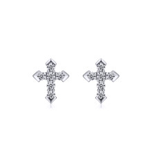 Jewelco London 925 Sterling Silver CZ Pave Arrow Tipped Cross Stud Earrings 7.7mm - AES262