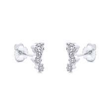 Jewelco London 925 Sterling Silver CZ Zigzag Tiered Constilation Trilogy Stud Earrings - AES265