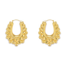 Jewelco London Ladies Gold-plated Sterling Silver Oval Pear Spikey Bead Creole Earrings 31mm - AER178B-GP