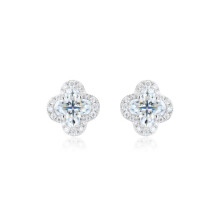 Jewelco London 925 Sterling Silver Pave CZ 6mm Clover Flower Cluster Stud Earrings 9.5mm - AES266B