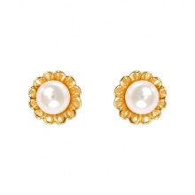 Jewelco London Ladies 9ct Yellow Gold Freshwater Cultured Pearl Flower Stud Earrings 3.5-4mm - JES297