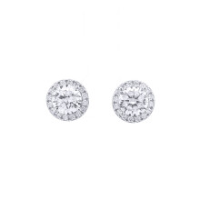 Jewelco London 925 Sterling Silver Circular Halo CZ 6.5mm Solitaire Stud Earrings 9mm - AES268C