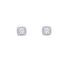 Jewelco London 925 Sterling Silver Square Halo CZ 4mm Solitaire Stud Earrings 6.5mm - AES269A