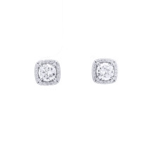 Jewelco London 925 Sterling Silver Square Halo CZ 5mm Solitaire Stud Earrings 7.5mm - AES269B