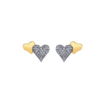 Jewelco London Gold-plated Sterling Silver White Round Cubic Zirconia Double Love Heart Night & Day Stud Earrings - AES284-GP