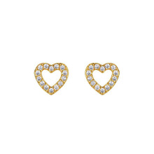 Jewelco London Gold-plated Sterling Silver White Round Cubic Zirconia Open Love Heart Halo Stud Earrings - AES285-GP