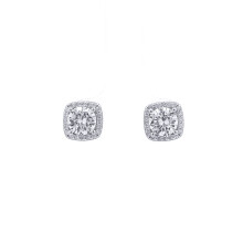Jewelco London 925 Sterling Silver Square Halo CZ 6mm Solitaire Stud Earrings 8.5mm - AES269C