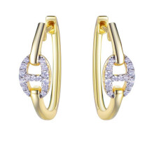 Jewelco London Gold-plated Sterling Silver White Round Cubic Zirconia Mariner Link Hoop Earrings - AER190-GP