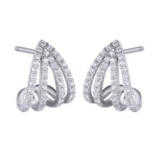 Jewelco London Sterling Silver White Round Cubic Zirconia Curved Arrowhead Seashell Earlobe Hugging Drop Earrings - AES288