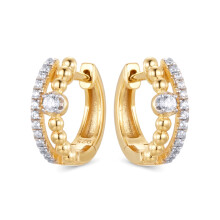Jewelco London Gold-plated Silver White Round Cubic Zirconia Double Row Beaded Solitaire Eternity Huggie Hoop Earrings - AER195-GP