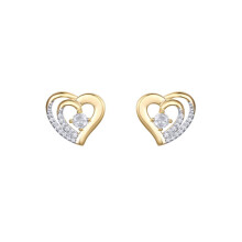 Jewelco London Gold-plated Sterling Silver White Round Cubic Zirconia Solitaire Love Heart Stud Earrings - AES290