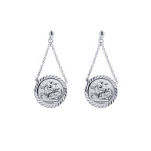 Jewelco London Rhodium Plated Sterling Silver St George Dragon Slayer Medallion Pendant Drop Earrings 15mm - AES292