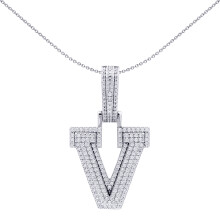 Jewelco London 925 Sterling Silver CZ Pave Iced Out Block Initial Charm Pendant - Letter V - AIN004-V