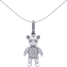 Jewelco London Unisex Rhodium-plated Sterling Silver White Round Cubic Zirconia Moveable Teddy Bear Charm Pendant - APD240B