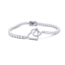 Jewelco London 925 Sterling Silver CZ Iced Pave Double Heart CZ Tennis Bracelet 17.5cm 7" - ABB256