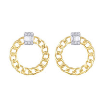 Jewelco London Gold-plated Sterling Silver White Baguette CZ Curb Link Bull Ring Circle Convertible Jacket Drop Earrings - AES276-GP