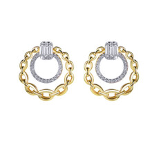Jewelco London Gold-plated Silver White Baguette Cubic Zirconia Rolo Chain Link Door Knocker Circle Drop Earrings - AES275-GP