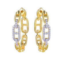 Jewelco London Gold-plated Sterling Silver White Round Cubic Zirconia Mariner Chain Link Hoop Earrings - AER192-GP