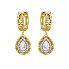 Jewelco London Gold-plated Sterling Silver White Pear Cubic Zirconia Curb Link Huggie Hoop Beaded Drop Earrings - AER198-GP