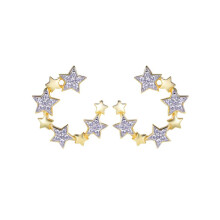 Jewelco London Gold-plated Silver White Round CZ Alternating Twinkle Star Circular Cluster Belt Drop Earrings - AES272-GP