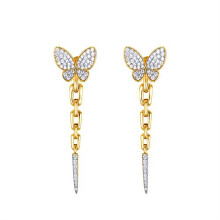 Jewelco London Gold-plated Sterling Silver White Round Cubic Zirconia Pave Butterfly Trail Shoulder Duster Drop Earrings - AES280-GP