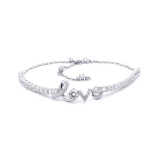 Jewelco London 925 Sterling Silver CZ Pave "LOVE" Script Tennis Bracelet 19-23cm 7.5-9" - ABB255