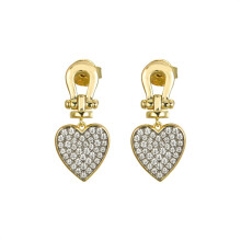Jewelco London Gold-plated Sterling Silver White Round Cubic Zirconia Horseshoe Love Heart Drop Earrings - AES282-GP