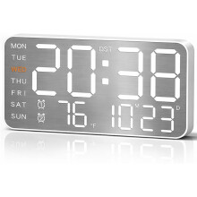 8.4''Large Digital Wall Clock,Led Alarm Clock with Digits,Date,Temperature, DST,5-Level Brightness for Room,Bedroom