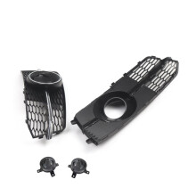 Front Bumper Fog Lamp Cover with Fake Acc Fog Light Grill for A6 C7 2015-2018 S- 4G0807681AG 4G0807682AG Chrome