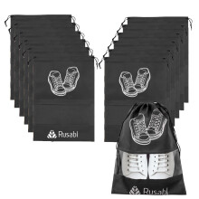 Rusabl Skoväska För Resa (Pack Om 12, Svart) Non Woven, Genomskinligt Fönster, Dragsko