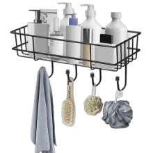 Leawall Selbstklebender Multifunktions-Badezimmerregal, Wandregal mit 4 Haken