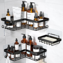 Jialto Badezimmerorganizer Ohne Bohren, Schwarzer Wandorganizer, Zubehörset Mit Ecke Und Seifenhalter