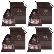 Sac de rangement à chaussures (Pack de 24) - Poches transparentes à cordon - Café uni