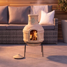 Charles Bentley Small Terracotta Clay Chimenea BBQ Grill with Artisan Design Rain Lid & Stand