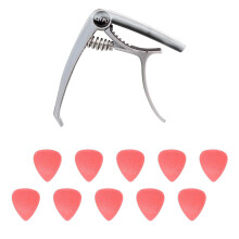 Kadence Gitarr Metall Capo Och 10 Plektrum Kombo - Capo Med Brostiftborttagare Och 10 Antislip 0.48Mm Plektrum