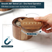 Salt Cellar,Salt and Pepper Set,Wood Salt Container with Built-in Spoon Lid,Salt Holder for Countertop Seasoning Storage