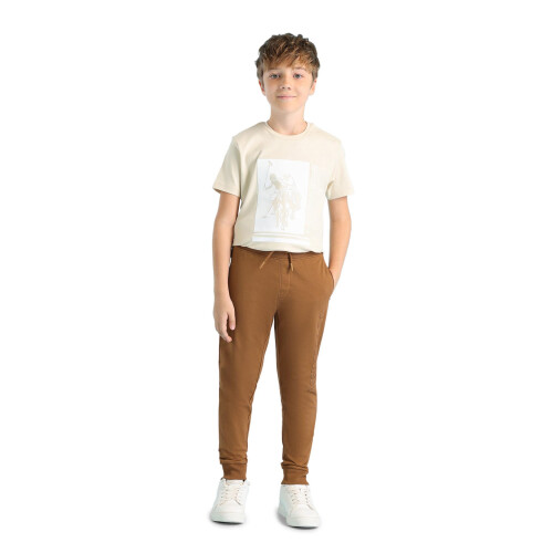 Pantaloni da Training Beige in Cotone Puro per Bambini Uspa