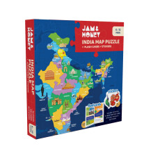 Amazon Brand - Jam & Honey Indiens Karta Pussel & Lärande Kit | 6+ År | 84 Delar | 100 Flashkort | 40 Klistermärken