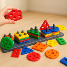 Kidsmate Geometrische Plastic Blokken | Sorteer- & Stapelspeelgoed Voor Peuters & Kinderen | Binnen Spellen Voor 1-3 Jaar