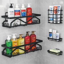 Jialto Badezimmerzubehör 5-in-1 Selbstklebender Organizer | Wandregal-Set mit Seifenschale, Zahnbürstenhalter